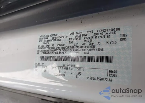 2023 Ford Transit-350 z USA, uszkodzony, nr VIN 1FTBW1X89PKA15247